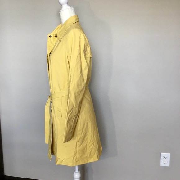 Paul Harris Design Small Yellow Rain Coat Midi Jacket Snap Front Collared Belted - Picture 2 of 12